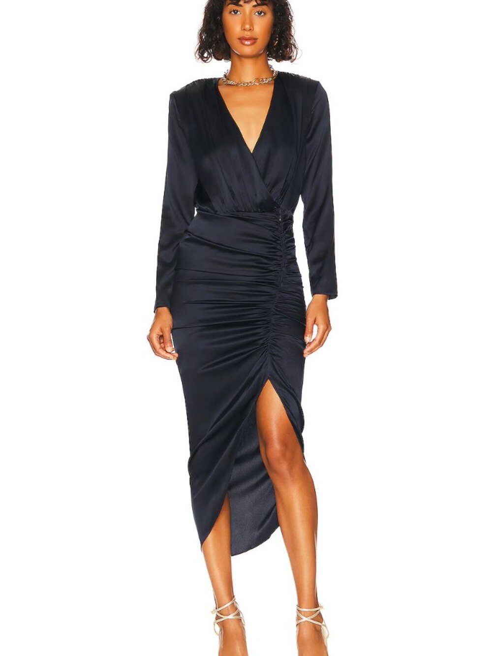 NWT Veronica Beard Cameri Navy Ruched Long-Sleeve Silk Midi Wrap Dress Size 6